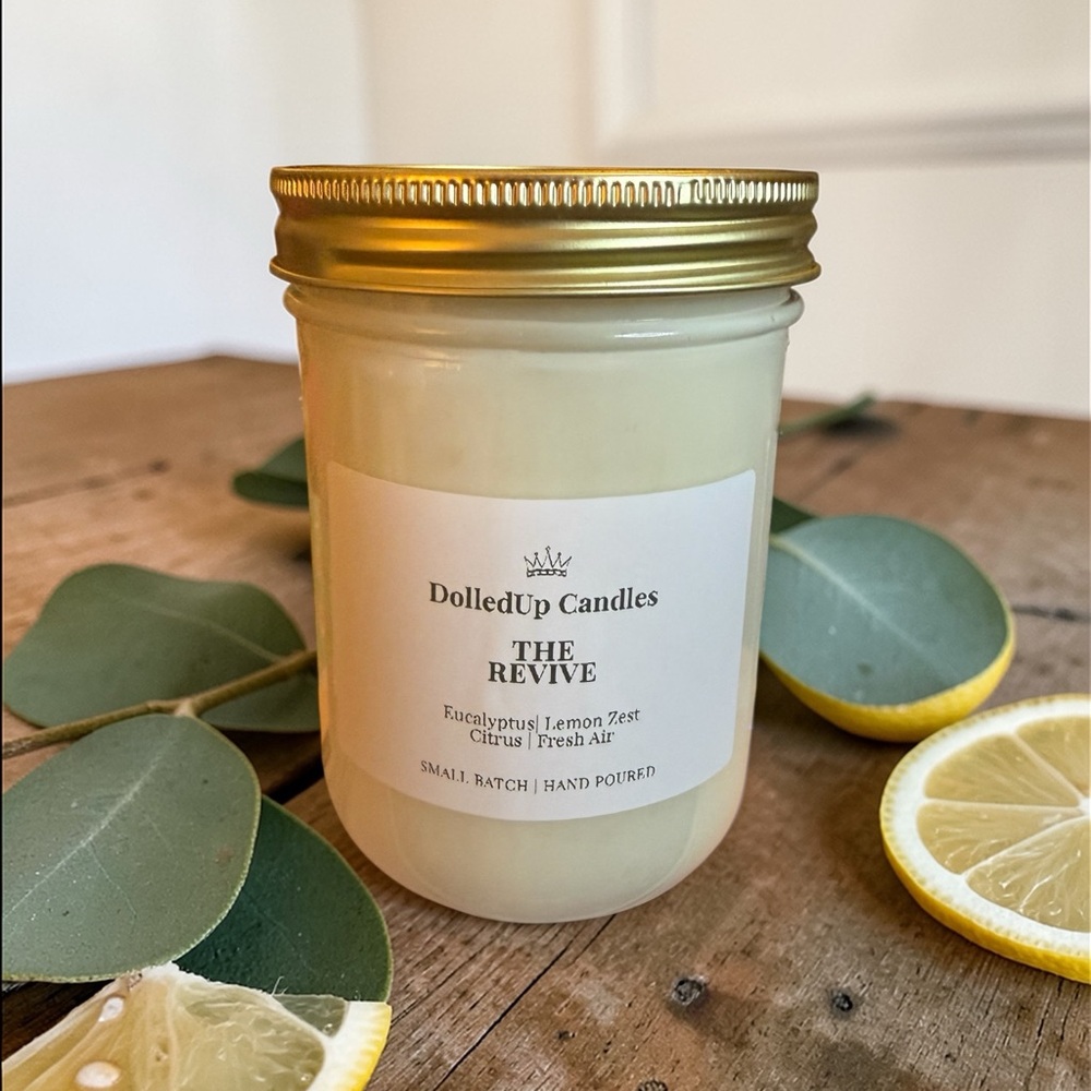 16oz Eucalyptus Lemon Candle Mason Jar Spa Clean Fresh Soy Candle